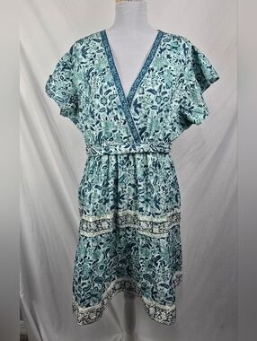 Clara The Label Bohemian V-Neck Flutter Sleeve Embroidered Midi Dress sz 3XL